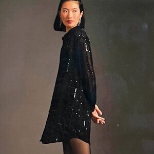 Black Sequined Sheer Shirt Dress by Rhalamal for Anthropologie
